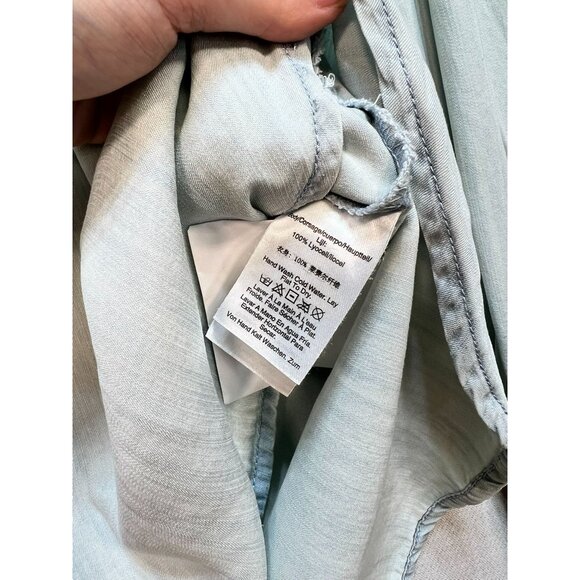 NWT DKNY Jeans Womens Blouse Small Light Washed Blue Denim Long Sleeve Pintuck - Picture 5 of 13